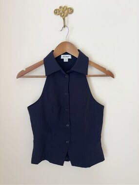 Extro&Vert Navy Blue Sleeveless Shirt Vest XS